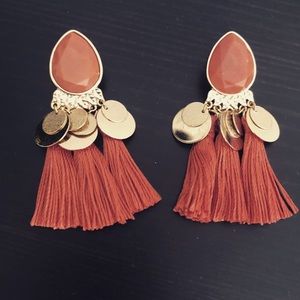 Burnt Orange & Gold Tassel Earrings